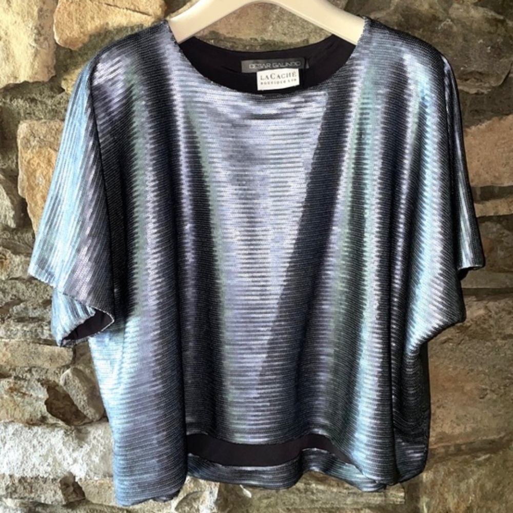 Cesar Galindo Gray Matte Sequin Top